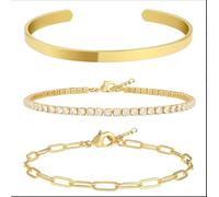 Lyciel Braccialetti placcati in oro 14K Set per le donne, braccialetto a manchetto grosso Braccialetto in oro impilabile per le donne Accessori di moda alla moda Braccialetto a perline a clip (4)