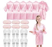 LYCN Set di 6 accappatoi da spa per ragazze, accappatoio kimono in raso di seta per feste spa con maschera per gli occhi in seta e pantofole, accappatoio da bagno per damigelle di compleanno pigiama