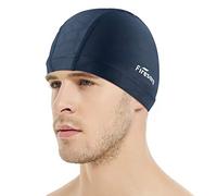 Lycra Cuffia da Nuoto, Firesara Cappello da Nuoto in Lycra Antistrappo Cappuccio Confortevole No-Slip per uomo Donne Lungo Capelli corti Adulto Ragazzi Ragazze-Grano Blu