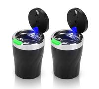 LYCXAMES 2 posacenere per auto, portatili, in acciaio inox, senza fumo, con coperchio e luce a LED, per auto, furgoni, esterni, campeggio, colore nero