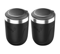 LYCXAMES Posacenere per auto, 2 pezzi, portatile, in acciaio inox, senza fumo, posacenere sigaretta con coperchio e LED, illuminato, per auto, furgoni, esterni, campeggio, nero