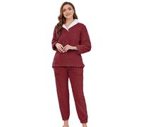 LYCY Morbido pigiama da donna in pile, set da notte invernale, Bordeaux, M