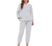 LYCY Morbido pigiama da donna in pile, set da notte invernale, grigio chiaro, XXL