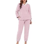 LYCY Morbido pigiama da donna in pile, set da notte invernale, rosa chiaro, XL