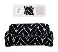 Lydevo Copridivano Elasticizzato 4 Posti Fodere Copri Divano con Braccioli con 2 Copricuscini Moderno Copridivano Fantasia Universale Antiscivolo Lavabile Divano Protector,Linea Nera