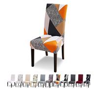 Lydevo Coprisedie con Schienale 4 Pezzi Elasticizzato,Coprisedia per Sala da Pranzo,Fodere Sedie con Schienale Alto Lavabile Rimovibile,Spandex Copertura per Sedia Soggiorno,Geometria Arancione