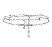 Lydreewam Bracciale Croce Donna Argento 925 Crocifisso Bracciale Catena Doppia con 3A Zirconi e Confezione Regalo, Bracciale per Comunione Cristiano di Natale, Regolabile 17+4cm