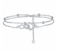 Lydreewam Bracciale Cuore Infinito per Donna Argento Sterling 925, Doppio Amicizia Bracciale con Zirconi, Compleanno Festa della Mamma Regalo, Regolabile 17+4cm