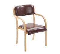 LYDSB Chaise de Salle à Manger Moderne en Bois massif avec accoudoirs et dossier rembourré pour Salon, Bureau, Café, Charge maximale 150 kg, élégante Chaise d'appoint en Cuir PU Marron