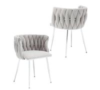 LYDSB Ensemble de 2 chaises de Salle à Manger capitonnées modernes avec Cadre en Métal Argenté, dossier tissé élégant de Couleur Grise, idéal pour la Cuisine, la Salle à Manger, Le Salon