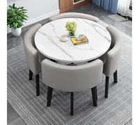 LYDSB Ensemble de Table de conférence Moderne pour Petit Bureau avec 4 chaises, Table de réception Ronde pour réunions, Table à Manger Marron de 80 cm pour Cuisine, idéale pour Petite sa
