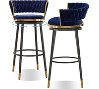 LYDSB Set di 2 sgabelli da bar moderni da cucina, girevoli a 360°, con schienale alto e ampi sedili imbottiti in velluto e struttura in metallo dorato, sedie da bar blu e nero