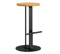 LYDSB Tabourets de Bar en Bois massif - Chaises de comptoir de Cuisine rondes avec Repose-Pieds, Cadre en fer robuste, parfaits pour Salle à Manger, Café, Pub, Restaurant (Teck 65 cm)