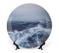LYDSKGEQ Personalizzato Deep Sea Blue Style Stampa Bone China Piatto Decorativo, Bone China con Stand, Porcellana Appeso Porcellana, Piatto da dessert, Decorazione domestica a parete