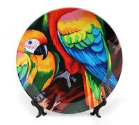 LYDSKGEQ Piatto decorativo colorato personalizzato della porcellana dell'osso di stampa del pappagallo, porcellana dell'osso con il supporto, appeso della porcellana, piatto del dessert, decorazione