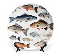 LYDSKGEQ Piatto decorativo della porcellana dell'osso di stampa differente del pesce personalizzato, porcellana dell'osso con il supporto, appeso della porcellana, piatto del dessert, decorazione