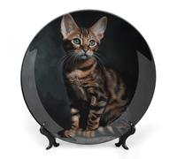 LYDSKGEQ Piatto decorativo personalizzato della porcellana dell'osso di stampa del gatto del Bengala, porcellana dell'osso con il supporto, appeso della porcellana, piatto del dessert, decorazione