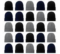 LYDTICK Confezione da 25 Cappelli Invernali per Uomo e Donna, Berretti a Maglia all'Ingrosso per Il Freddo, Nero/Grigio/Blu Marino, One Size-M