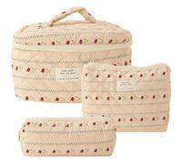 LYEAA 3Pcs Trapuntato Sacchetto di Trucco Stampato Donne Estetica Toiletry Borsa Grande Capacità Chiusura A Cerniera Cotone Borsa Quotidiana Set, Stile Cinque, As shown, Borse cosmetiche