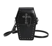 LYEAA Borsa a tracolla da donna gotica con teschio in stile cartone animato, borsa a tracolla con cerniera, tracolla regolabile, in pelle PU, borsa versatile per Halloween, Stile uno, nero