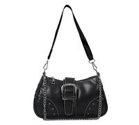 LYEAA Borsa da ascella da donna Borsa da ascella in stile cool alla moda Tinta unita for Lady Girl Borsa di alta qualità con ornamento a catena (Nero)