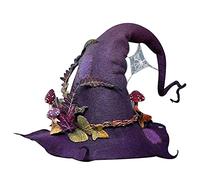 LYEAA Cappello da strega in feltro for feste di Halloween, regolabile, accessorio da strega for feste cosplay, pieghevole, fatto a mano, con fiori, for travestimenti da donna