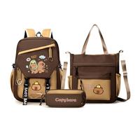 LYEAA Capybara Kawaii - Zaino da scuola con astuccio e borsa tote casual, con tracolla regolabile, adorabile zaino per lo shopping e il lavoro, Marrone chiaro, Style 7