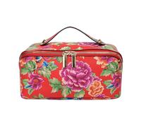 LYEAA Custodia for trucco da viaggio vintage con fiori grandi in stile cinese nord-orientale Borsa for trucco in pelle PU con manico Custodia for cosmetici di capacità for donne e ragazze (