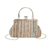 LYEAA Pochette da Sera Colorata Borsa da Ragazza in Paglia Borsa Casual Hasp da Donna Borsa a Tracolla Moda for le Vacanze Estive al Mare (Verde)