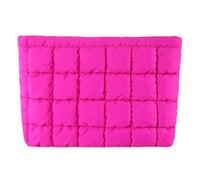 LYEAA Puffy Makeup Organizer Storage Bag con cerniera Custodia for cosmetici Borsa da viaggio trapuntata for trucchi Tinta unita for donne Ragazze (Rosa rossa)