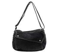 LYEAA Sacca di spalla in denim donne retrò casual retrò estetica borse borsetta di jeans leggero con shopper da viaggio cinghia regolabile (nero)