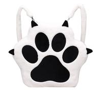LYEAA Zaino in peluche a forma di zampa di gatto, con cinghie regolabili, borsa morbida pelosa con cerniera, zaino per la scuola per donne e ragazze, bianco
