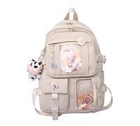 LYEAA Zaino Kawaii con forni e ciondolo a forma di animale in peluche, stile preppy in PVC patchwork trasparente zaino scuola borsa grande capacità borse zaino, Stile C, rosa