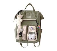LYEAA Zaino Kawaii con forni e ciondolo a forma di animale in peluche, stile preppy in PVC patchwork trasparente zaino scuola borsa grande capacità borse zaino, Stile C, verde