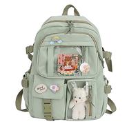 LYEAA Zaino Kawaii con se e ciondolo a forma di anim di peluche, de e ragazze, stile preppy in PVC patchwork trarente, zaino for la scuola, gran ità, Stile D, Ver, 40 x 30 x 11