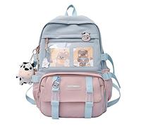 LYEAA Zaino Kawaii con spille e ciondolo a forma di animale di peluche, donne e ragazze, stile preppy in PVC patchwork trasparente, zaino for la scuola, grande capacità, Stile B, Rosa, 43 x 30 x 12 cm