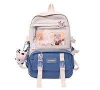 LYEAA Zaino Kawaii con spille e ciondolo animale di peluche, for donne e ragazze, stile preppy, in PVC, stile patchwork, trasparente, zaino for la scuola, grande capacità, Stile B, blu, 43 x 30 x 12