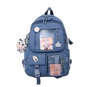 LYEAA Zaino Kawaii con spille e ciondolo animale di peluche, for donne e ragazze, stile preppy, in PVC, stile patchwork, trasparente, zaino for la scuola, grande capacità, Stile A, blu, 44 x 31 x 14