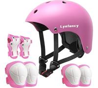 Lyefancy Set di caschi e imbottiture per bambini dai 3 ai 13 anni, set di protezione per casco, regolabile, di sicurezza, per scooter, ciclismo, skateboard, pattinaggio (rosa, S)