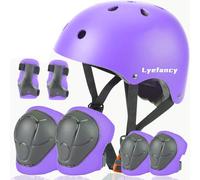 Lyefancy Set di casco e imbottiture per bambini dai 3 ai 13 anni, set di protezione per casco, regolabile, di sicurezza, per scooter, ciclismo, skateboard, pattinaggio (viola, S)