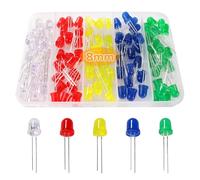 Lyeteung 100 Pezzi 8mm LED Diodo, 2-Pin Diode ad Emissione Luminosa, Testa Rotonda LED Diode, Bianco/Rosso/Giallo/Verde/Blu