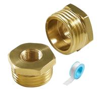 Lyeteung 2 Pezzi Nippli Riduttori in Ottone da G1/2 a G1/8, Riduttore di Riduzione In Ottone Filettatura, Adattatore per Tubo Esagonale in Ottone Convertitore con Nastro Idraulico, per Tubo