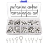 Lyeteung 300 Pezzi Set di Terminali ad Anello Forcella Non Isolati, Terminali a Crimpare ad Anello Forcella, Capicorda Elettrici in Filo in Rame Stagnato, per Automobilistico, 22-12 AWG