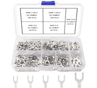Lyeteung 300 Pezzi Set di Terminali ad Forcella Non Isolati, Terminali a Crimpare ad Forcella, Capicorda Elettrici in Filo in Rame Stagnato, per Automobilistico, 22-12 AWG