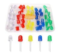 Lyeteung 50 Pezzi 10mm LED Diodo, 2-Pin Diode ad Emissione Luminosa, Testa Rotonda LED Diode, Bianco/Rosso/Giallo/Verde/Blu