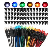 Lyeteung 60 Pezzi 3mm 12V Diodo ad Emissione Luminosa LED, Bianco Arancia Rosso Giallo Blu Verde, Luce a Diodi LED Precablata 20cm Colorate Diffuse + 60 Pezzi 3mm Supporto in Plastica del Diodo