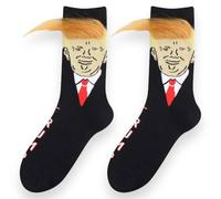 LYF STILE Donald Trump Novità Calzini - Misto Cotone Nero Con Capelli Gialli - Unisex Taglia UK Regolare 5-11 - 1 Paio, Nero , Taglia unica