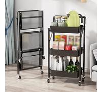 LYFDPN Carrello portaoggetti su ruote Carrello pieghevole pieghevole Carrello da cucina per condire frutta e verdura, Carrello portaoggetti con ruote bloccabili (Black)