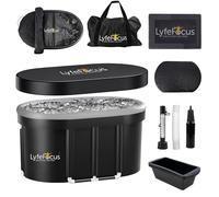 LyfeFocus Cold Therapy Pod - Vasca da bagno per il recupero del ghiaccio con termometro, coperchio, telo di fondo e blocchi di ghiaccio riutilizzabili (base nera, bianca, parte superiore grande, 100