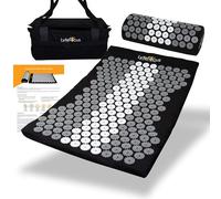 LyfeFocus Set di tappetino e cuscino per agopressione con borsa da viaggio, tappetino imbottito per agopuntura per massaggio a schiena, collo e spalle, allevia la tensione muscolare e lo stress (nero